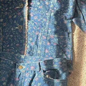 Floral Denim Jacket and Pants Set